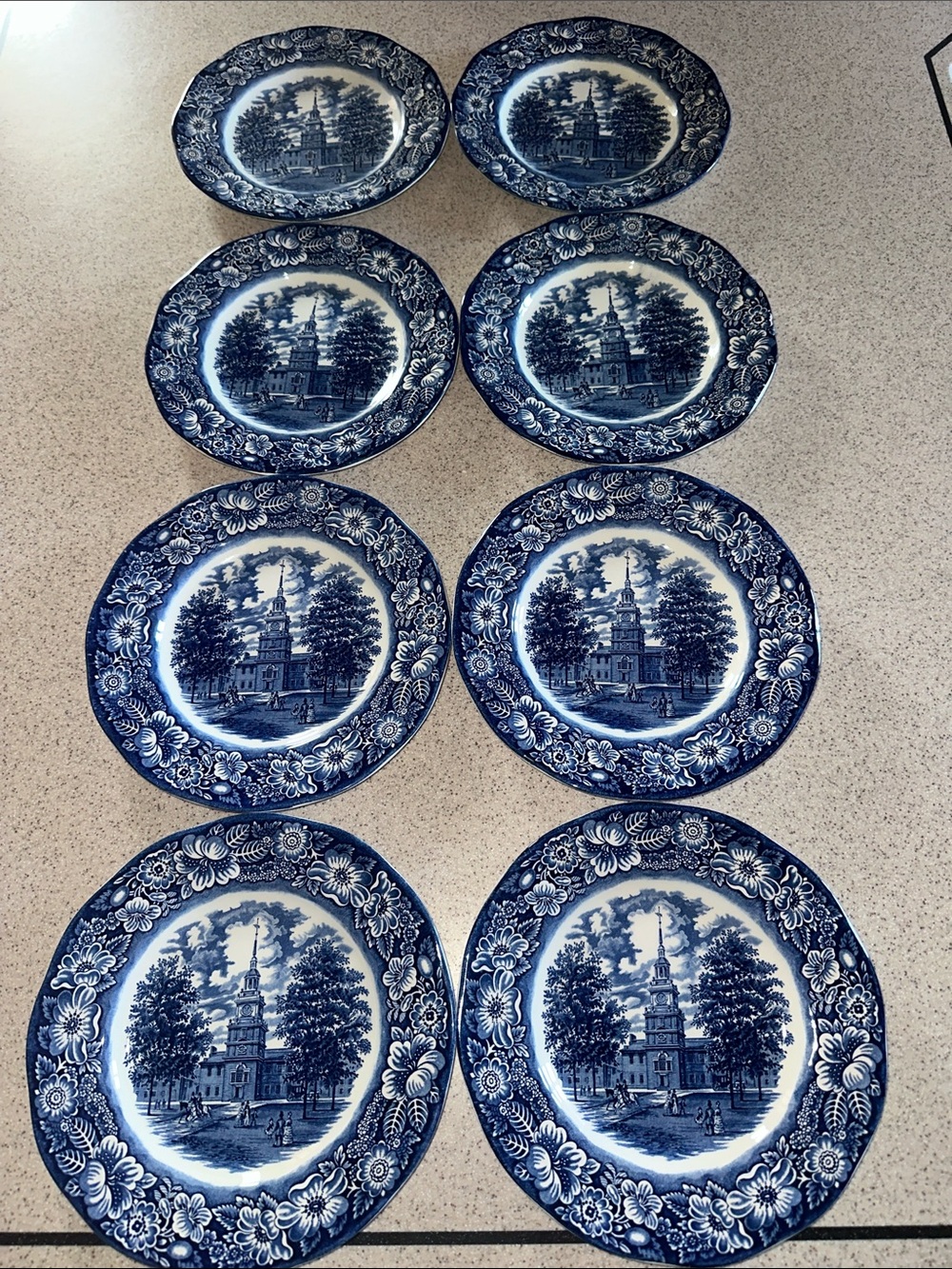8 Liberty Blue Staffordshire Dinner Plates Set Independence Hall